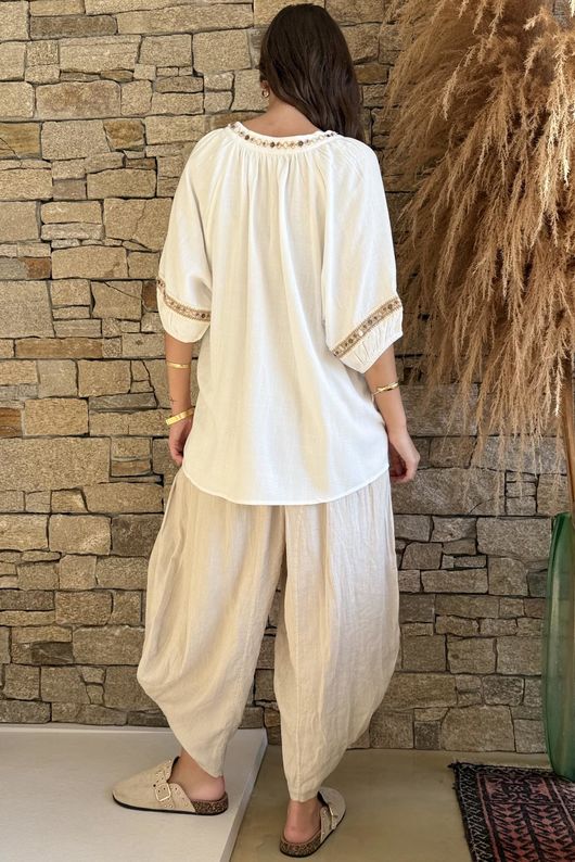 Dalt Vila Peasant Blouse Warm White